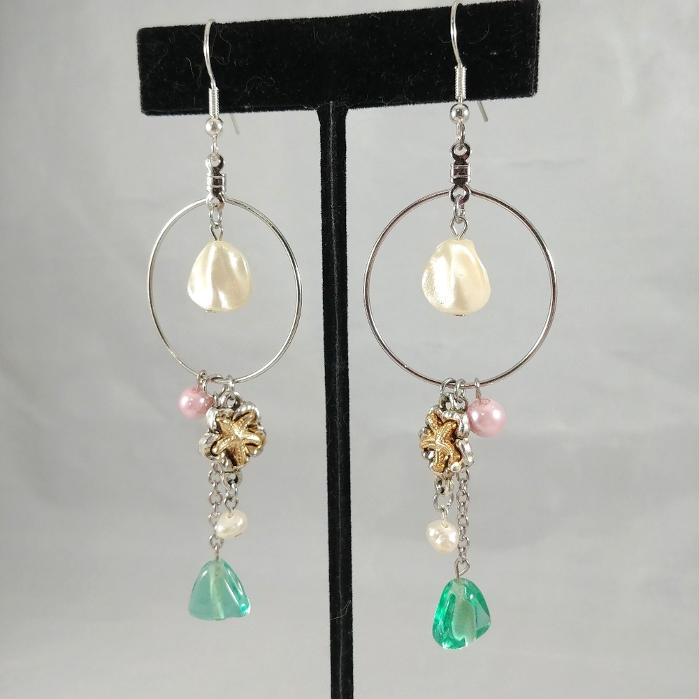 Starfish Hoop earrings of the sea with faux pearls